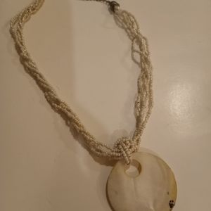 White beaded vintage circle pendant necklace
